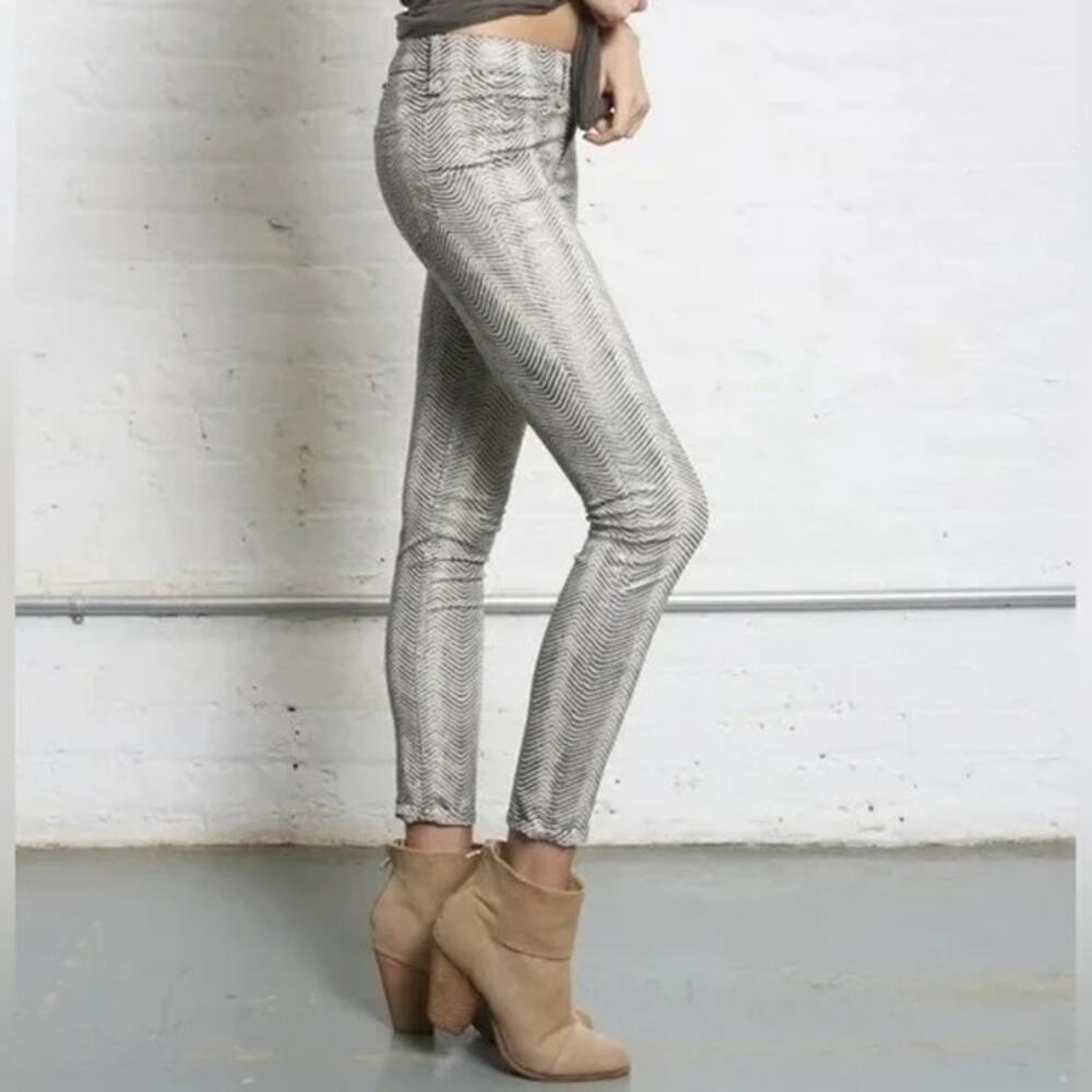 Rag & Bone Metallic Zebra Print Mid Rise Skinny Jeans Denim Legging Pants